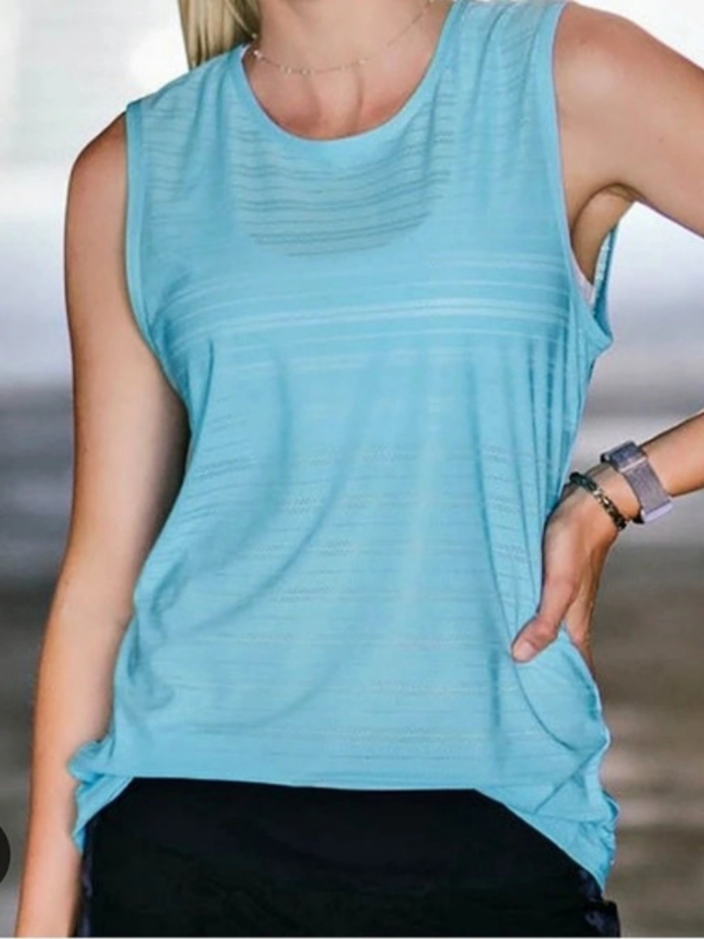Zyia Striped Sleeveless Top in Blue Size XXXL